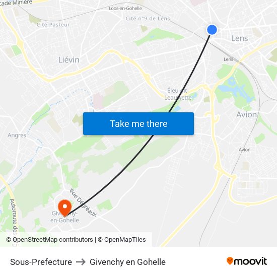 Sous-Prefecture to Givenchy en Gohelle map