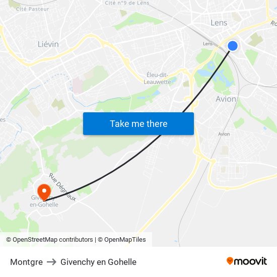 Montgre to Givenchy en Gohelle map