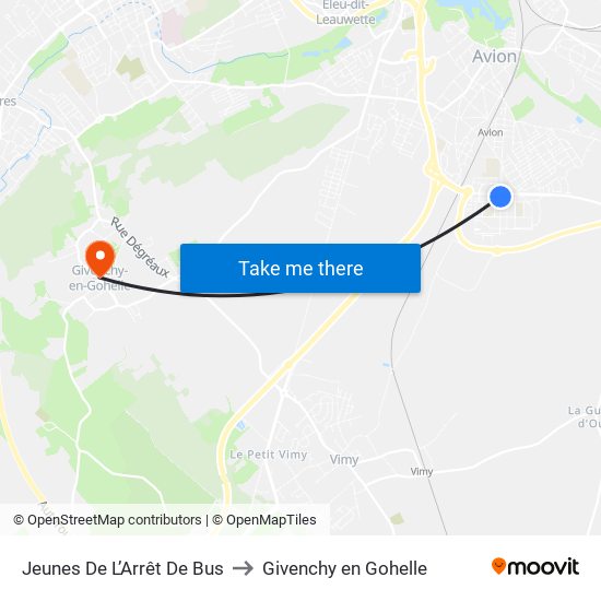 Jeunes De L’Arrêt De Bus to Givenchy en Gohelle map