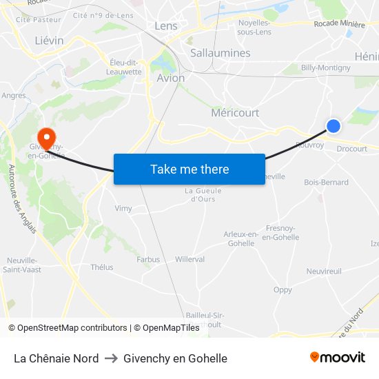 La Chênaie Nord to Givenchy en Gohelle map