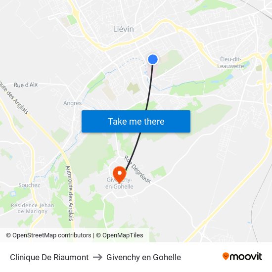 Clinique De Riaumont to Givenchy en Gohelle map