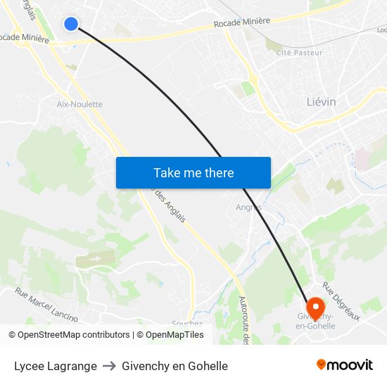 Lycee Lagrange to Givenchy en Gohelle map