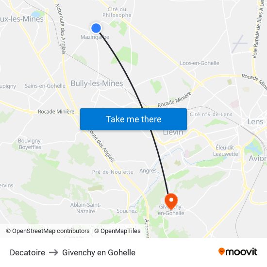 Decatoire to Givenchy en Gohelle map