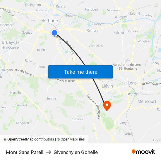 Mont Sans Pareil to Givenchy en Gohelle map