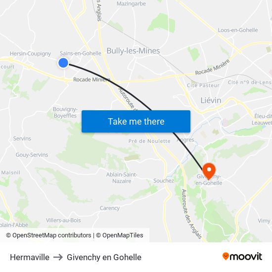 Hermaville to Givenchy en Gohelle map