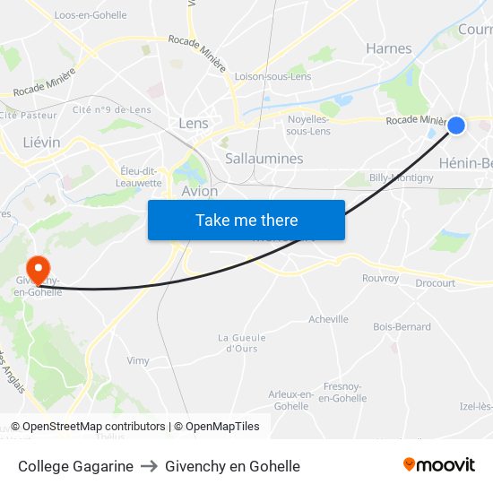 College Gagarine to Givenchy en Gohelle map