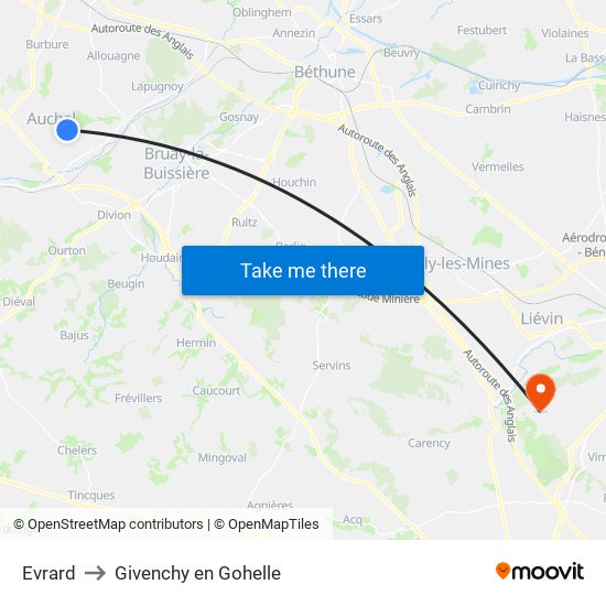 Evrard to Givenchy en Gohelle map