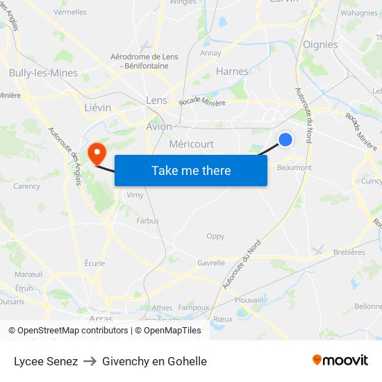 Lycee Senez to Givenchy en Gohelle map
