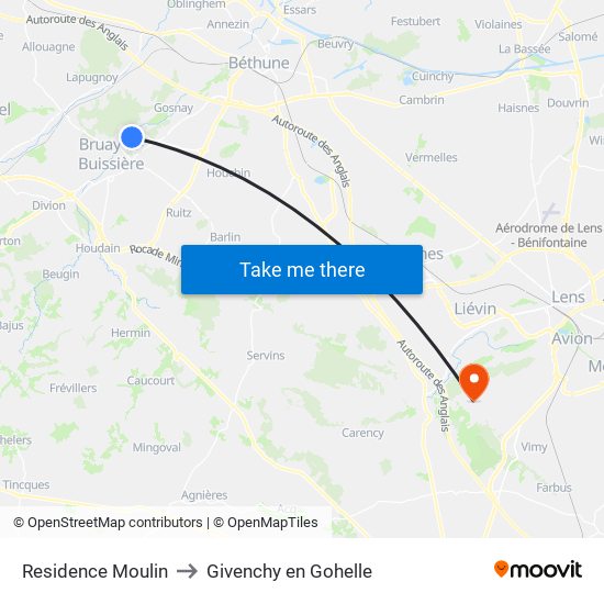 Residence Moulin to Givenchy en Gohelle map