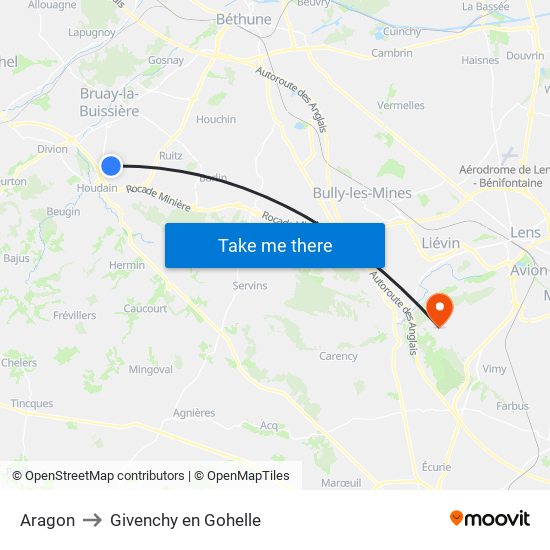 Aragon to Givenchy en Gohelle map