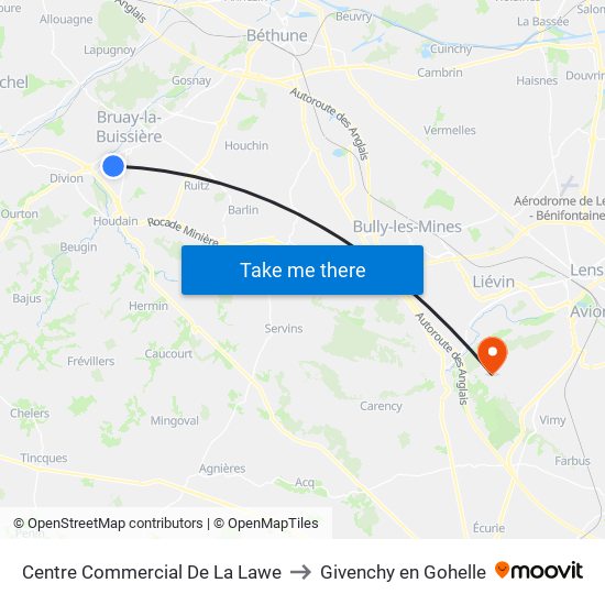 Centre Commercial De La Lawe to Givenchy en Gohelle map