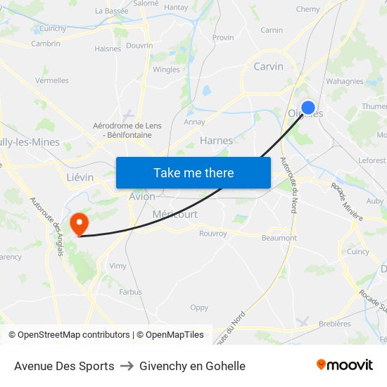 Avenue Des Sports to Givenchy en Gohelle map
