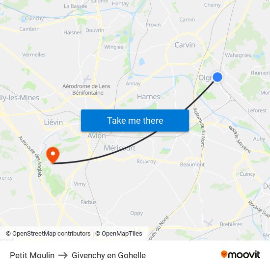 Petit Moulin to Givenchy en Gohelle map