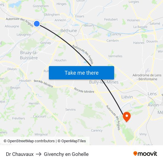 Dr Chauvaux to Givenchy en Gohelle map