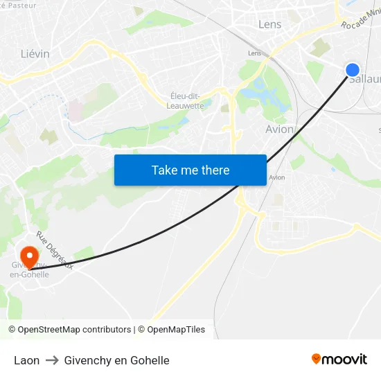 Laon to Givenchy en Gohelle map