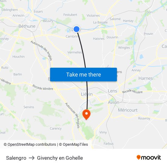 Salengro to Givenchy en Gohelle map