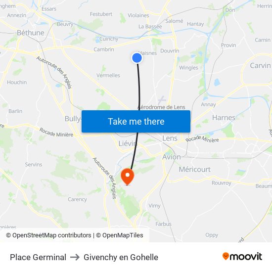 Place Germinal to Givenchy en Gohelle map