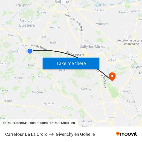 Carrefour De La Croix to Givenchy en Gohelle map