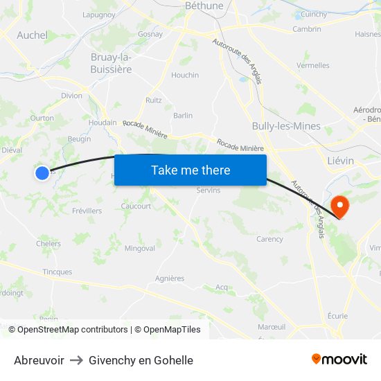 Abreuvoir to Givenchy en Gohelle map