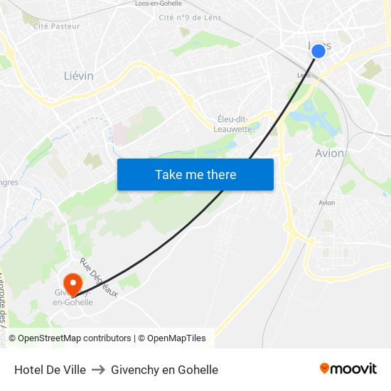 Hotel De Ville to Givenchy en Gohelle map