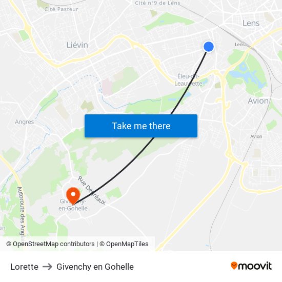 Lorette to Givenchy en Gohelle map