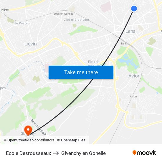 Ecole Desrousseaux to Givenchy en Gohelle map