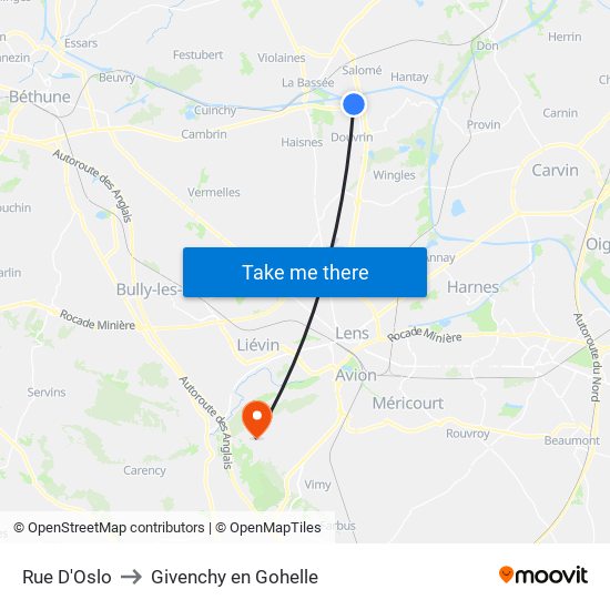 Rue D'Oslo to Givenchy en Gohelle map