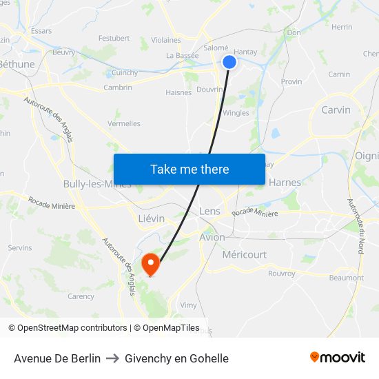 Avenue De Berlin to Givenchy en Gohelle map