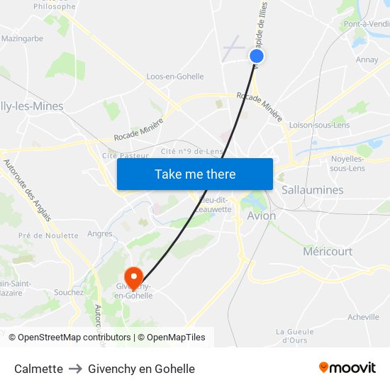 Calmette to Givenchy en Gohelle map