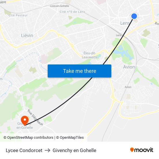 Lycee Condorcet to Givenchy en Gohelle map