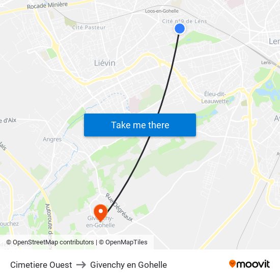 Cimetiere Ouest to Givenchy en Gohelle map