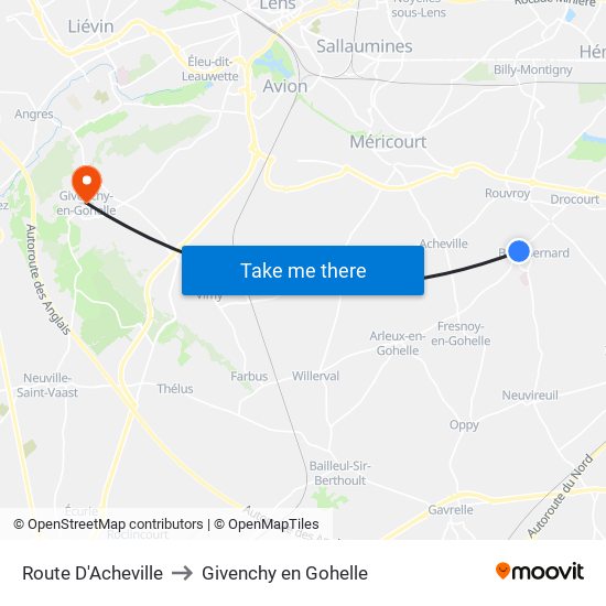 Route D'Acheville to Givenchy en Gohelle map