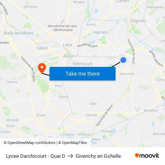 Lycee Darchicourt - Quai D to Givenchy en Gohelle map