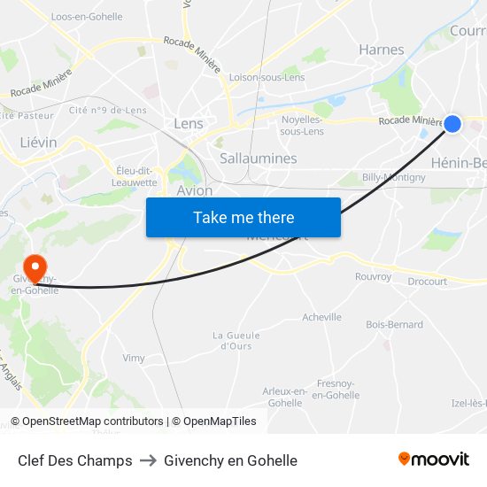 Clef Des Champs to Givenchy en Gohelle map