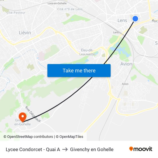 Lycee Condorcet - Quai A to Givenchy en Gohelle map