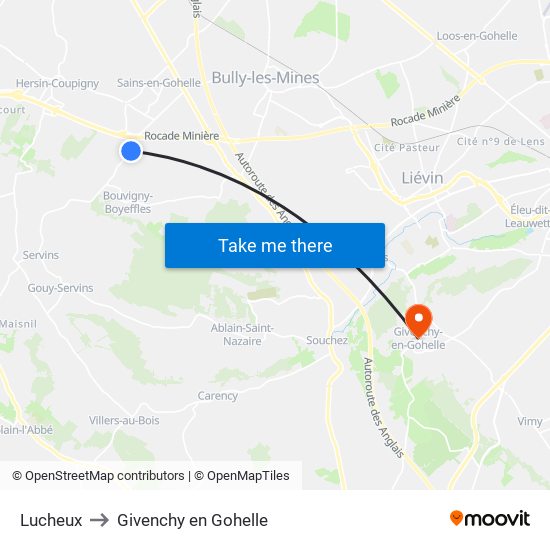 Lucheux to Givenchy en Gohelle map