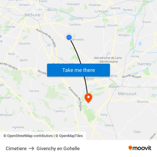 Cimetiere to Givenchy en Gohelle map