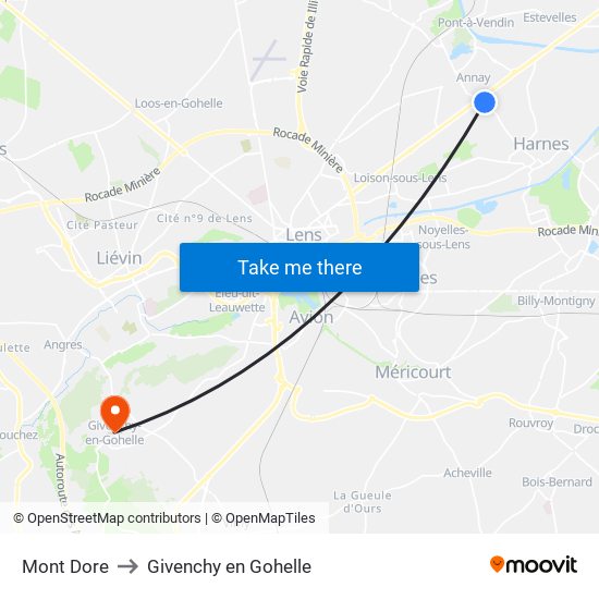 Mont Dore to Givenchy en Gohelle map