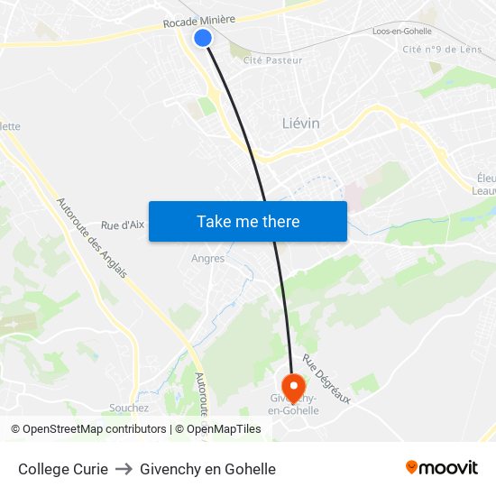 College Curie to Givenchy en Gohelle map