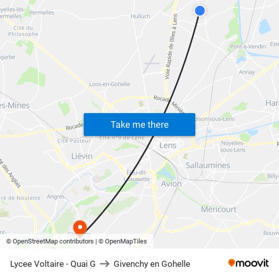 Lycee Voltaire - Quai G to Givenchy en Gohelle map