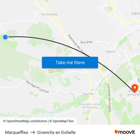 Marqueffles to Givenchy en Gohelle map
