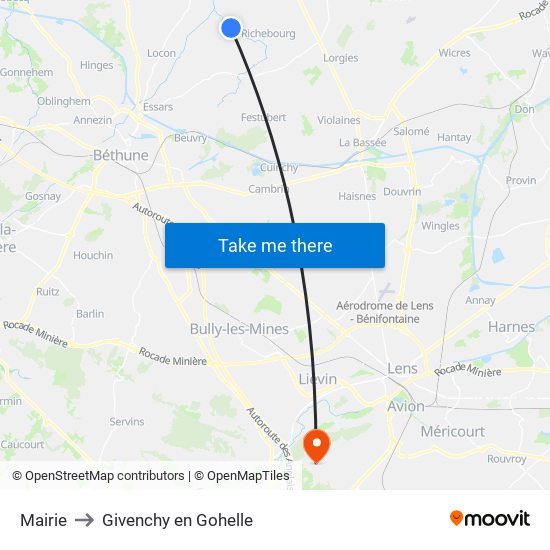 Mairie to Givenchy en Gohelle map