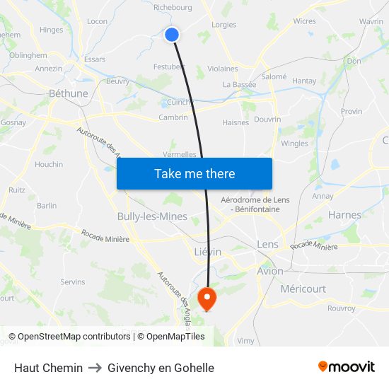 Haut Chemin to Givenchy en Gohelle map