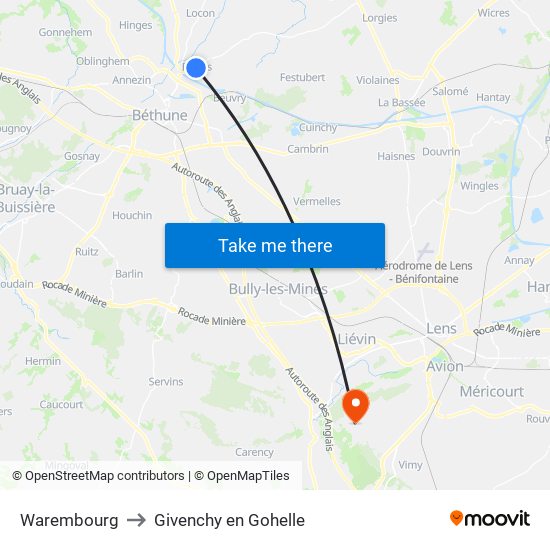 Warembourg to Givenchy en Gohelle map