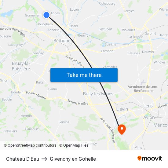 Chateau D'Eau to Givenchy en Gohelle map