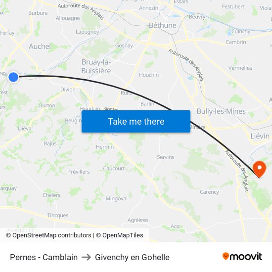 Pernes - Camblain to Givenchy en Gohelle map