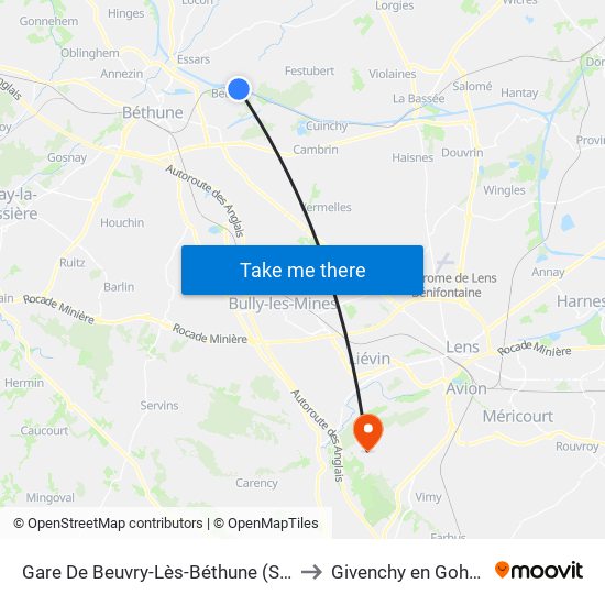 Gare De Beuvry-Lès-Béthune (Sncf) to Givenchy en Gohelle map