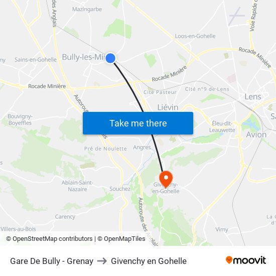 Gare De Bully - Grenay to Givenchy en Gohelle map