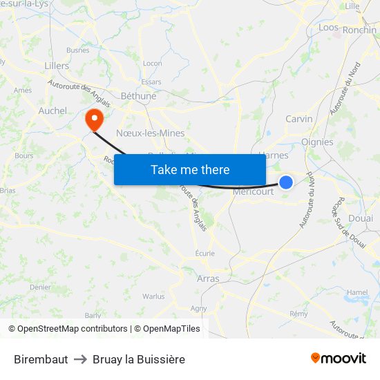 Birembaut to Bruay la Buissière map