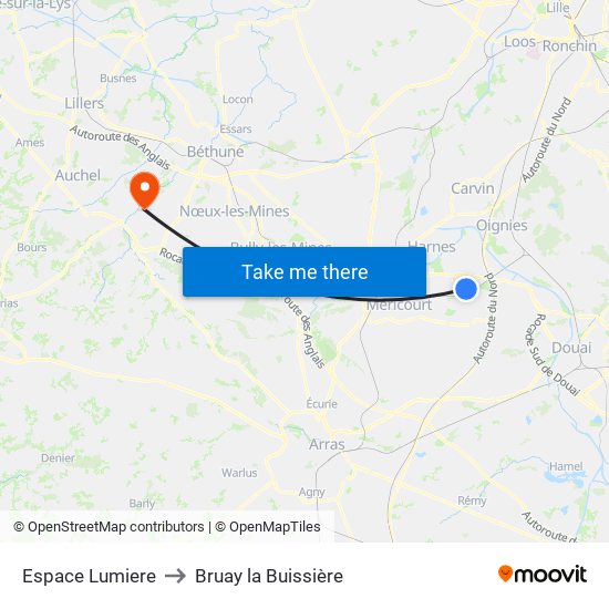 Espace Lumiere to Bruay la Buissière map